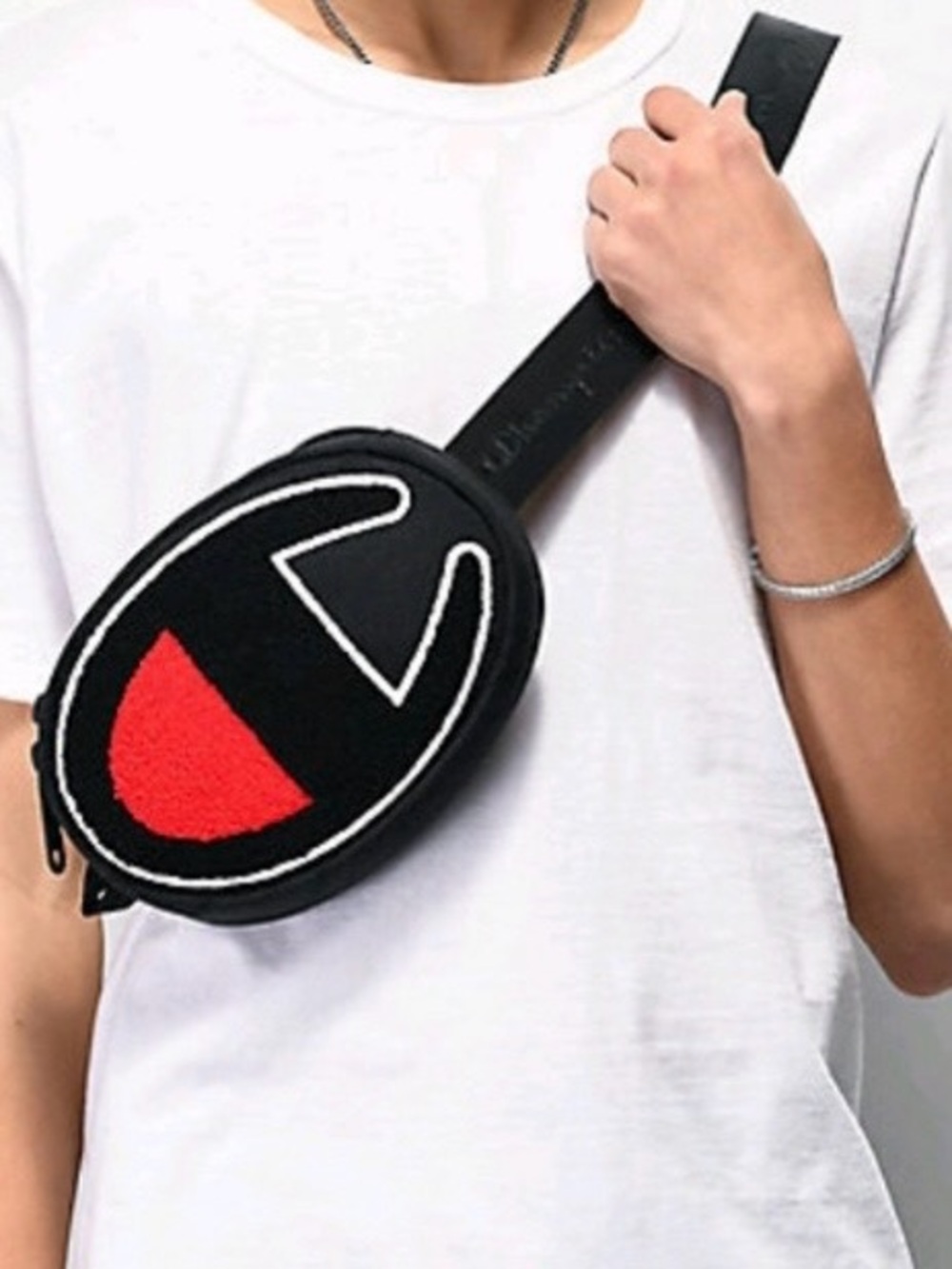 Champion Oval Crossbody Bag in Black, White & Red